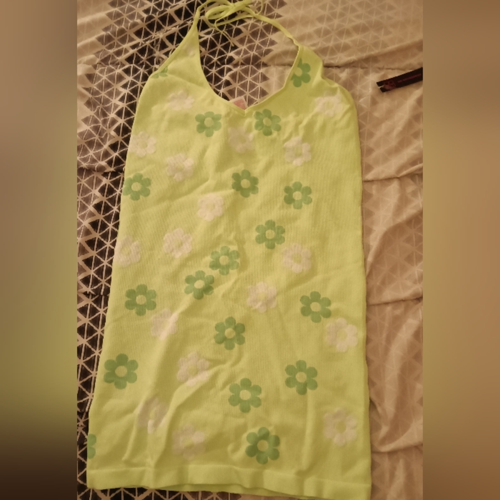 Green flower halter dress